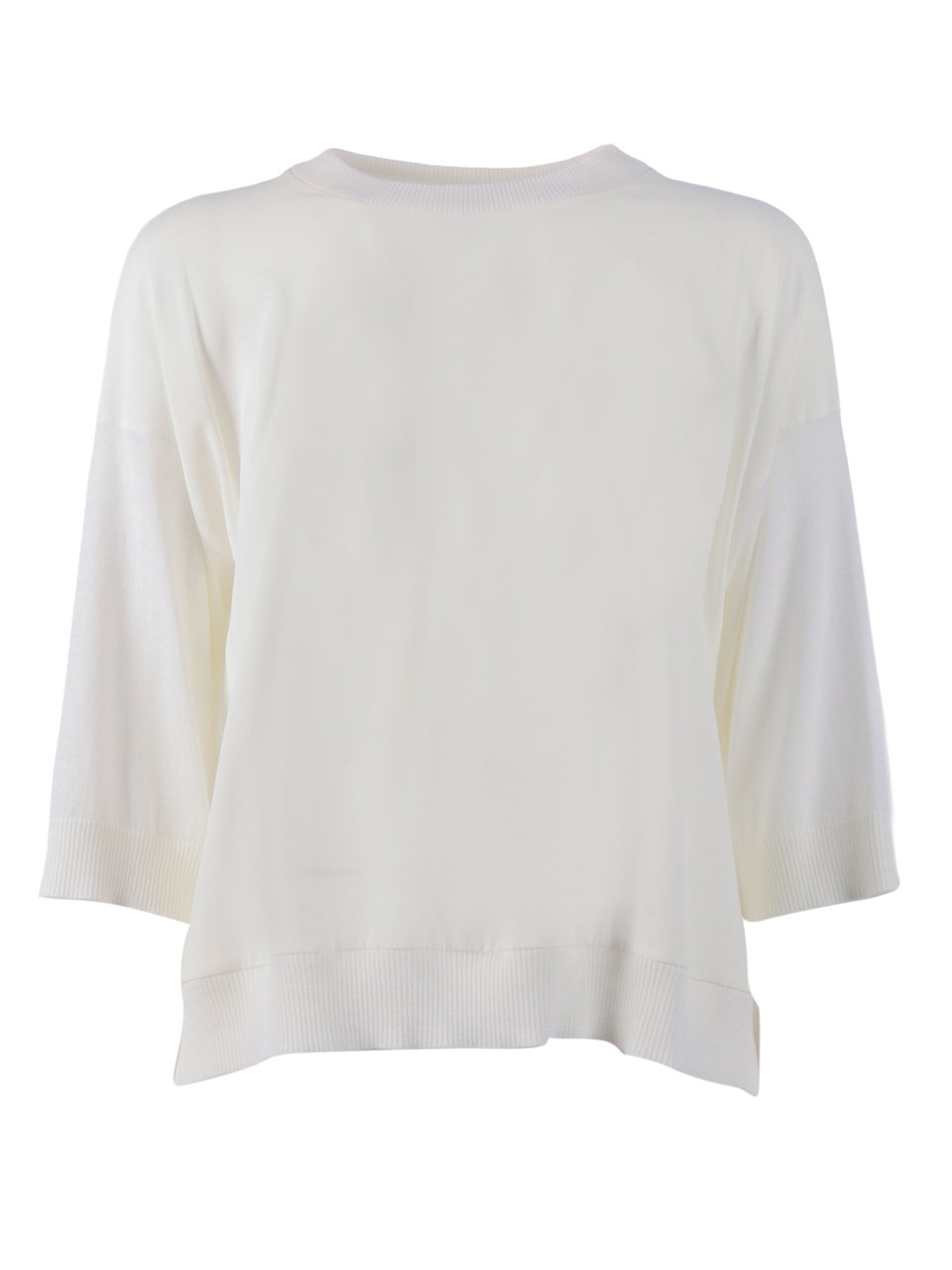 Peserico White Boxy Ribbed Sweater Wit