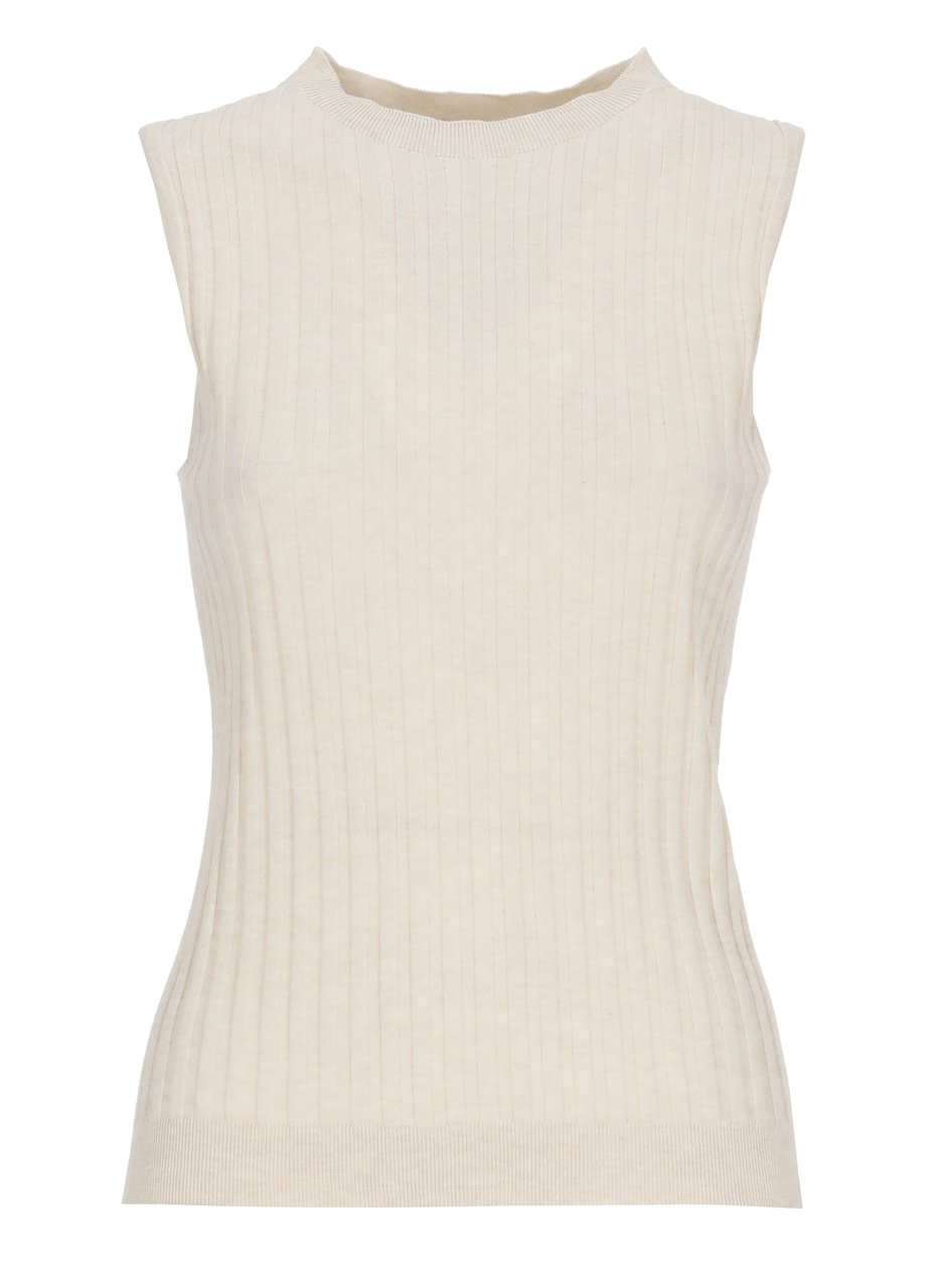 Peserico Beige Ribbed Pattern Cotton Tank Top Neutraal