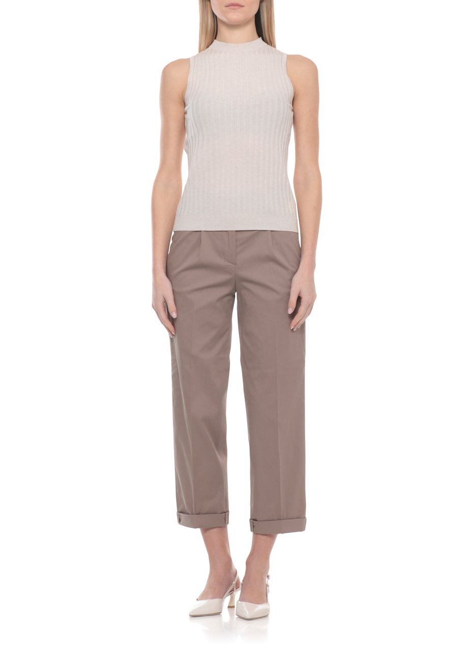 Peserico Beige Ribbed Pattern Cotton Tank Top Neutraal
