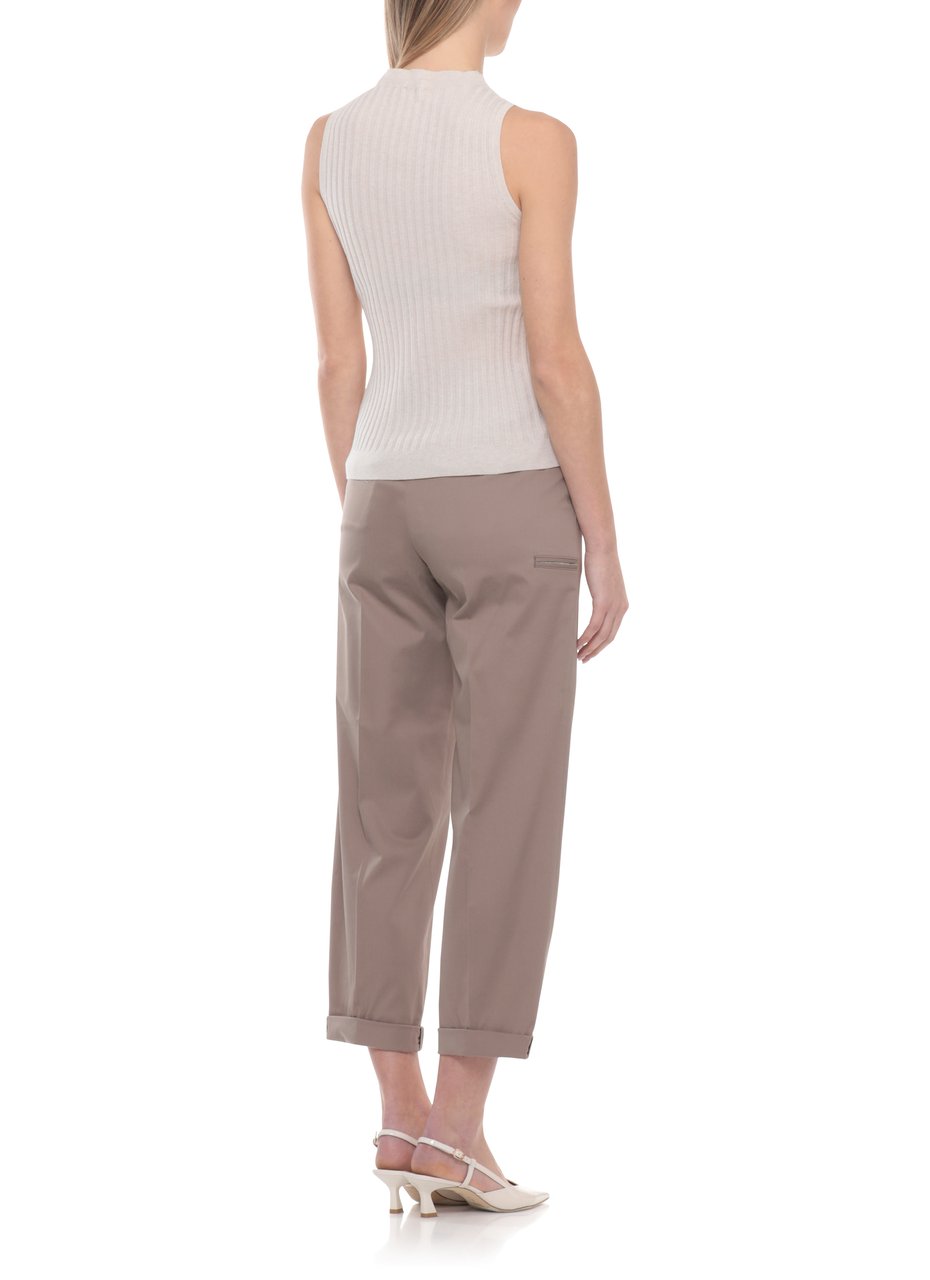 Peserico Beige Ribbed Pattern Cotton Tank Top Neutraal