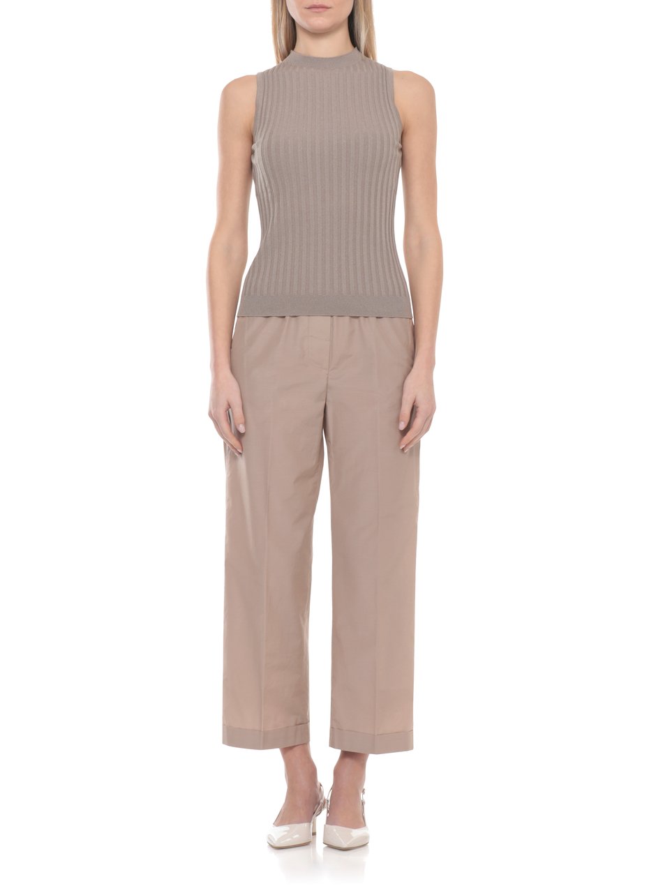 Peserico Brown Ribbed Pattern Cotton Tank Top Grijs