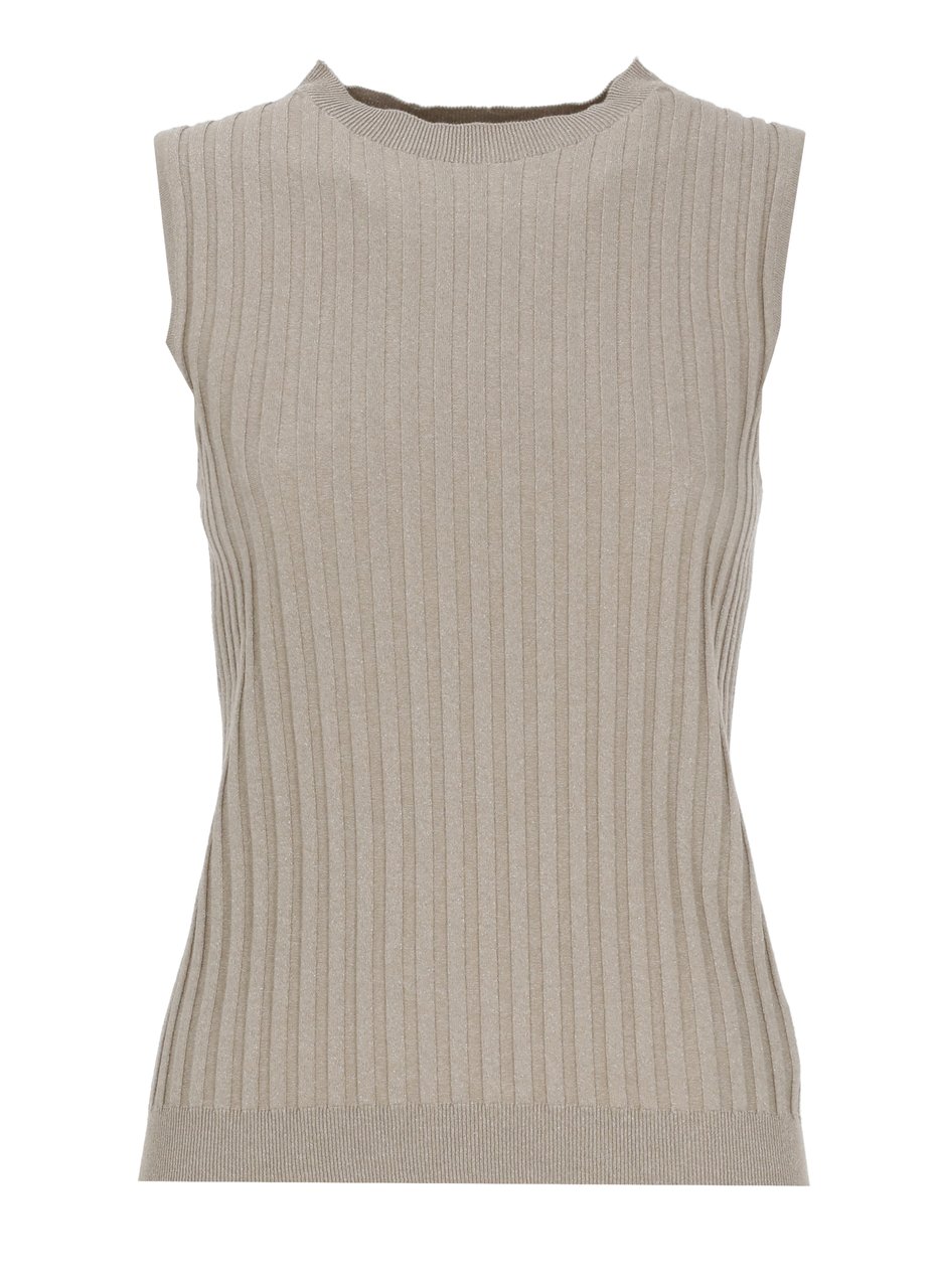 Peserico Brown Ribbed Pattern Cotton Tank Top Grijs
