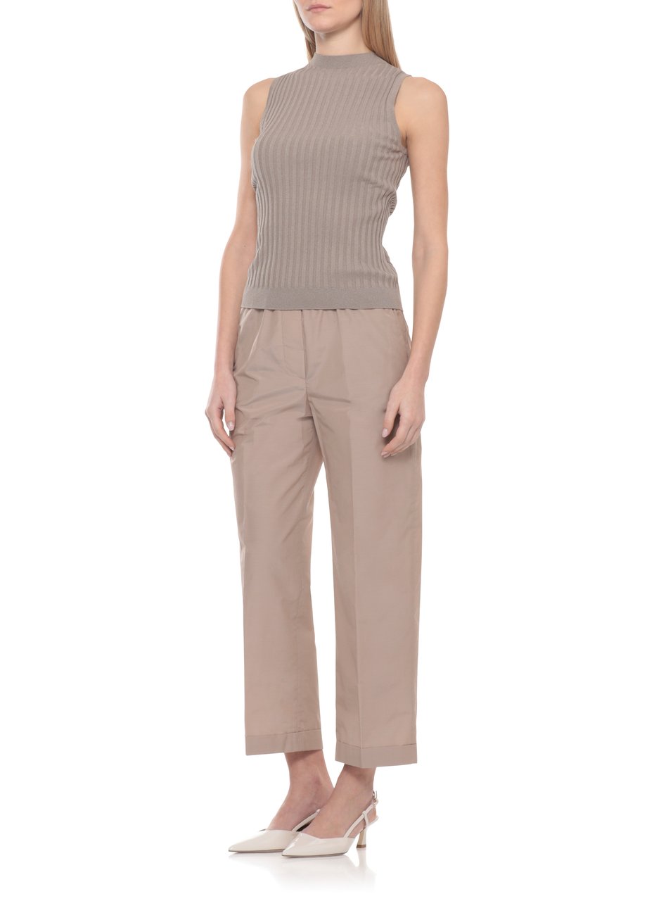 Peserico Brown Ribbed Pattern Cotton Tank Top Grijs
