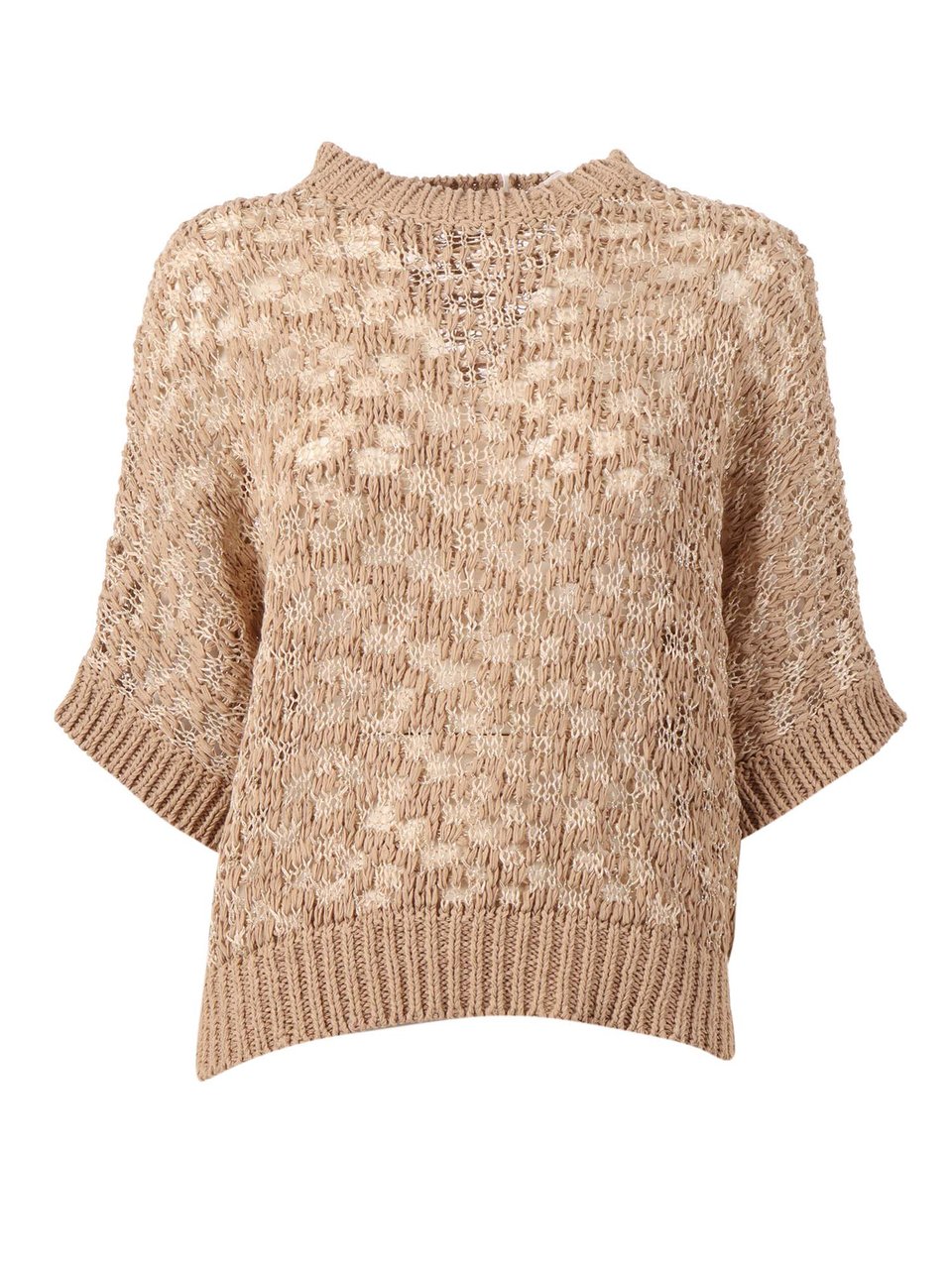 Peserico Textured Open Weave Cropped Sweater Neutraal