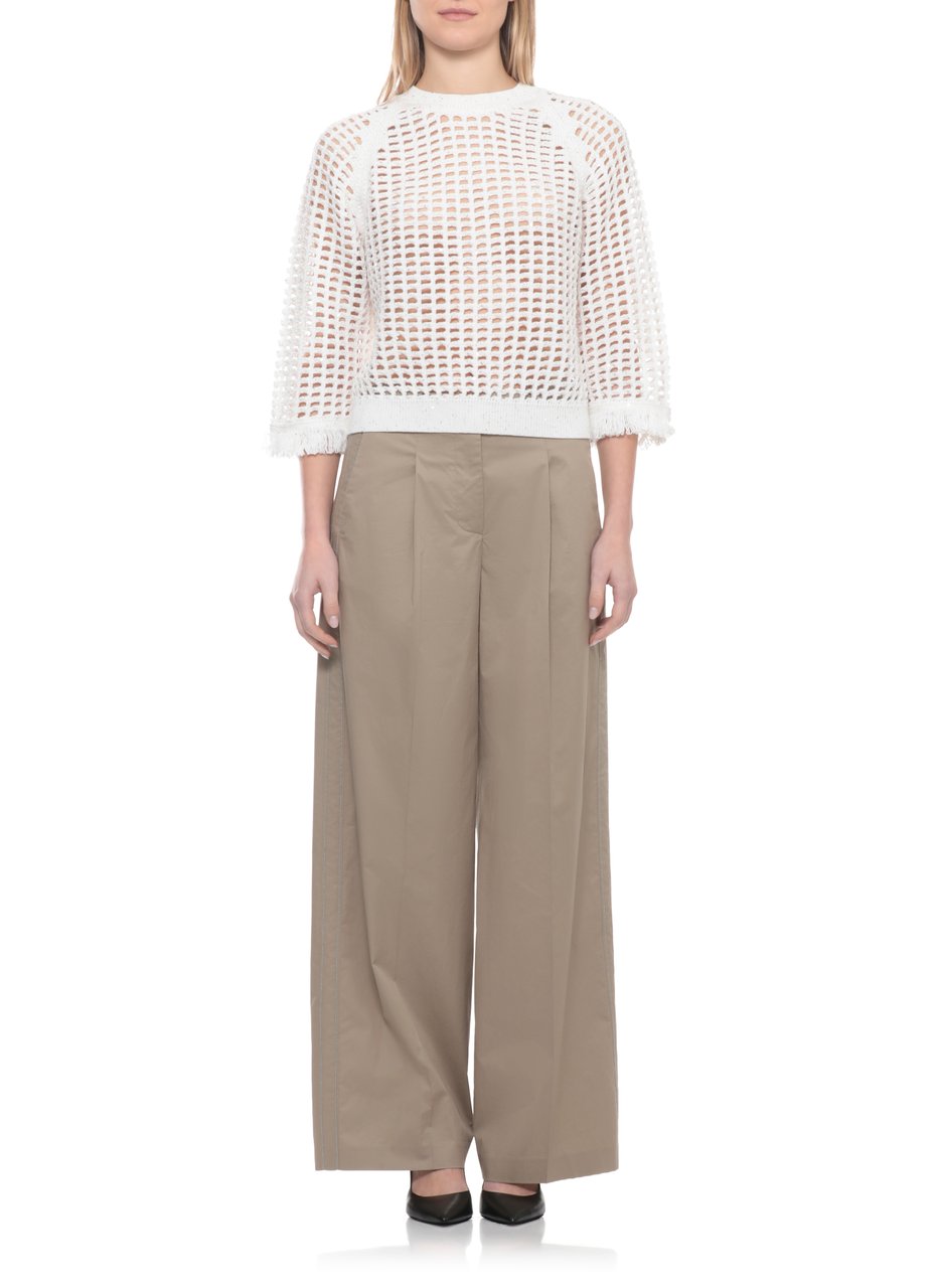 Peserico Ivory Cotton Sequin Perforated Sweater Wit