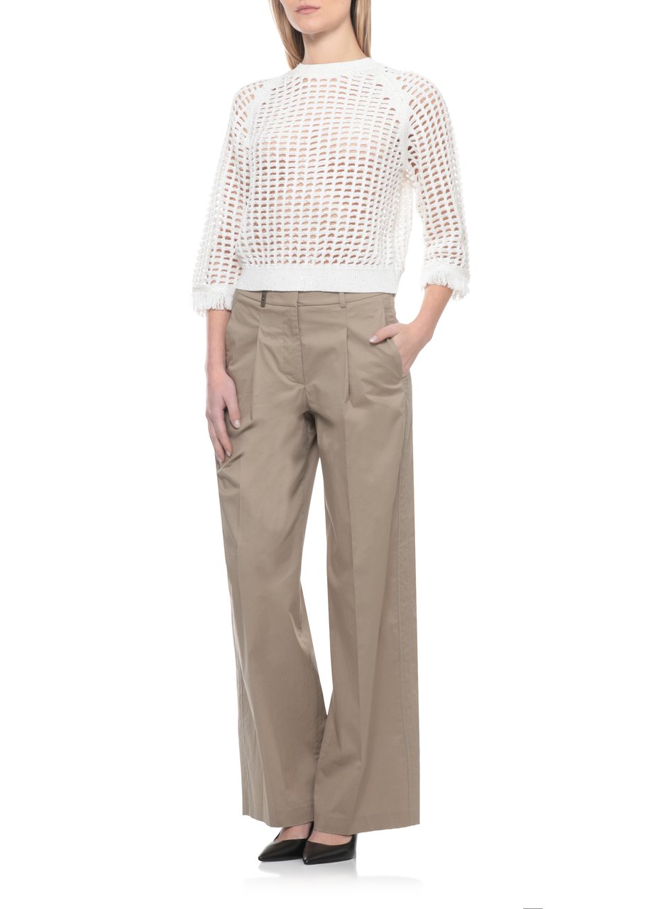 Peserico Ivory Cotton Sequin Perforated Sweater Wit