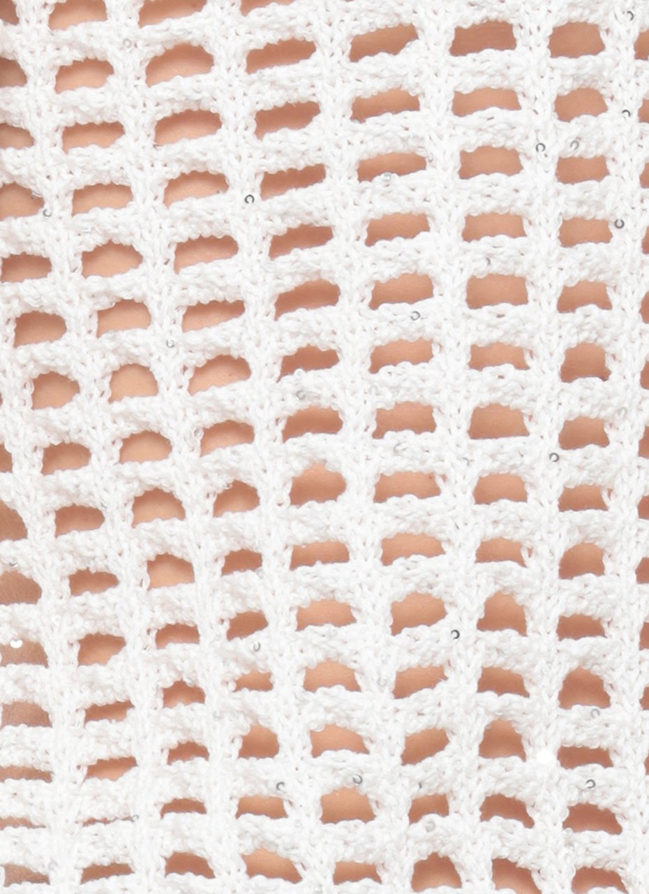 Peserico Ivory Cotton Sequin Perforated Sweater Wit