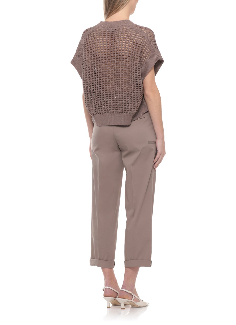 Peserico Brown Perforated Sequin Cotton Vest Bruin