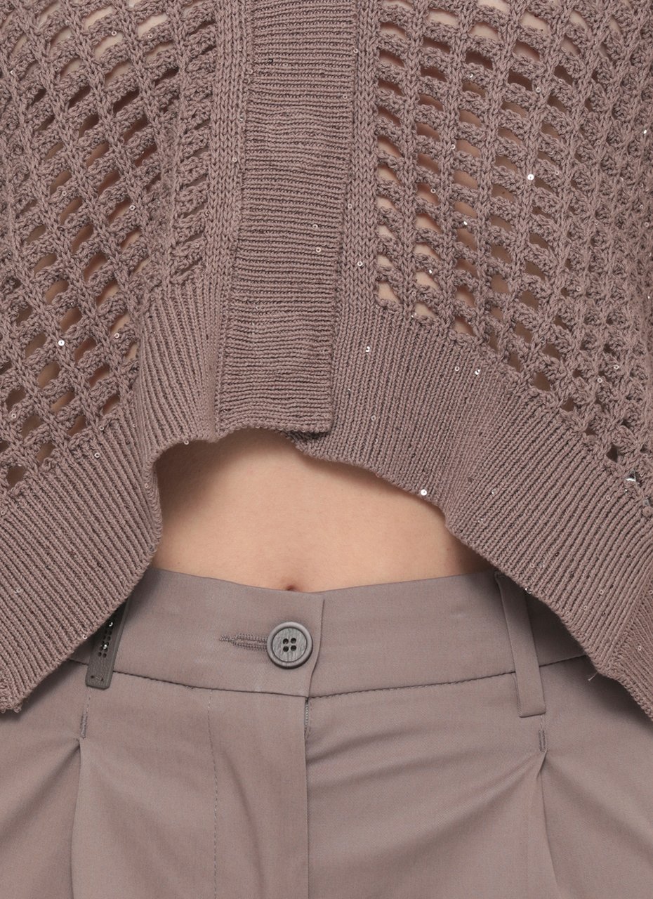 Peserico Brown Perforated Sequin Cotton Vest Bruin