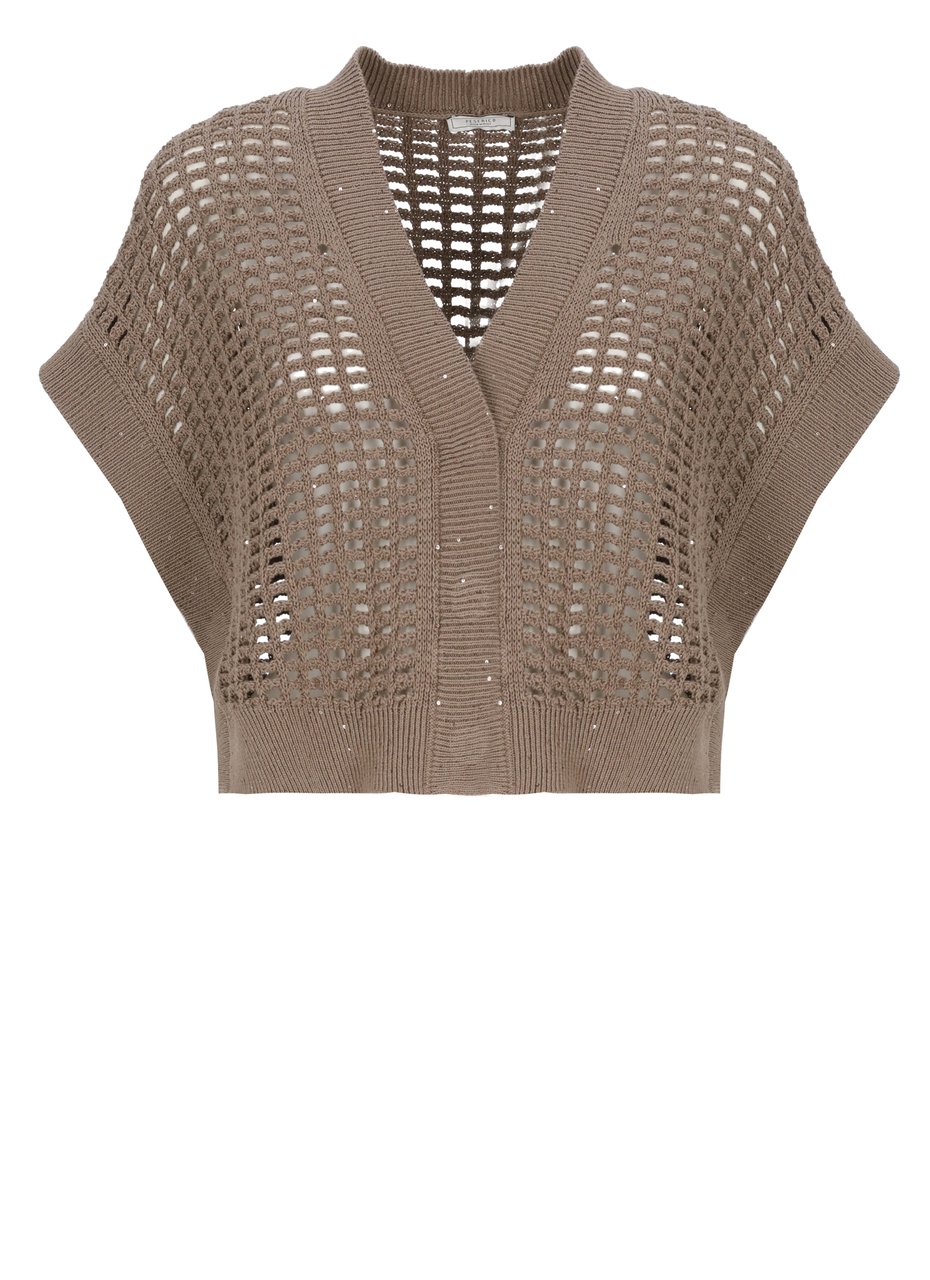 Peserico Brown Perforated Sequin Cotton Vest Bruin