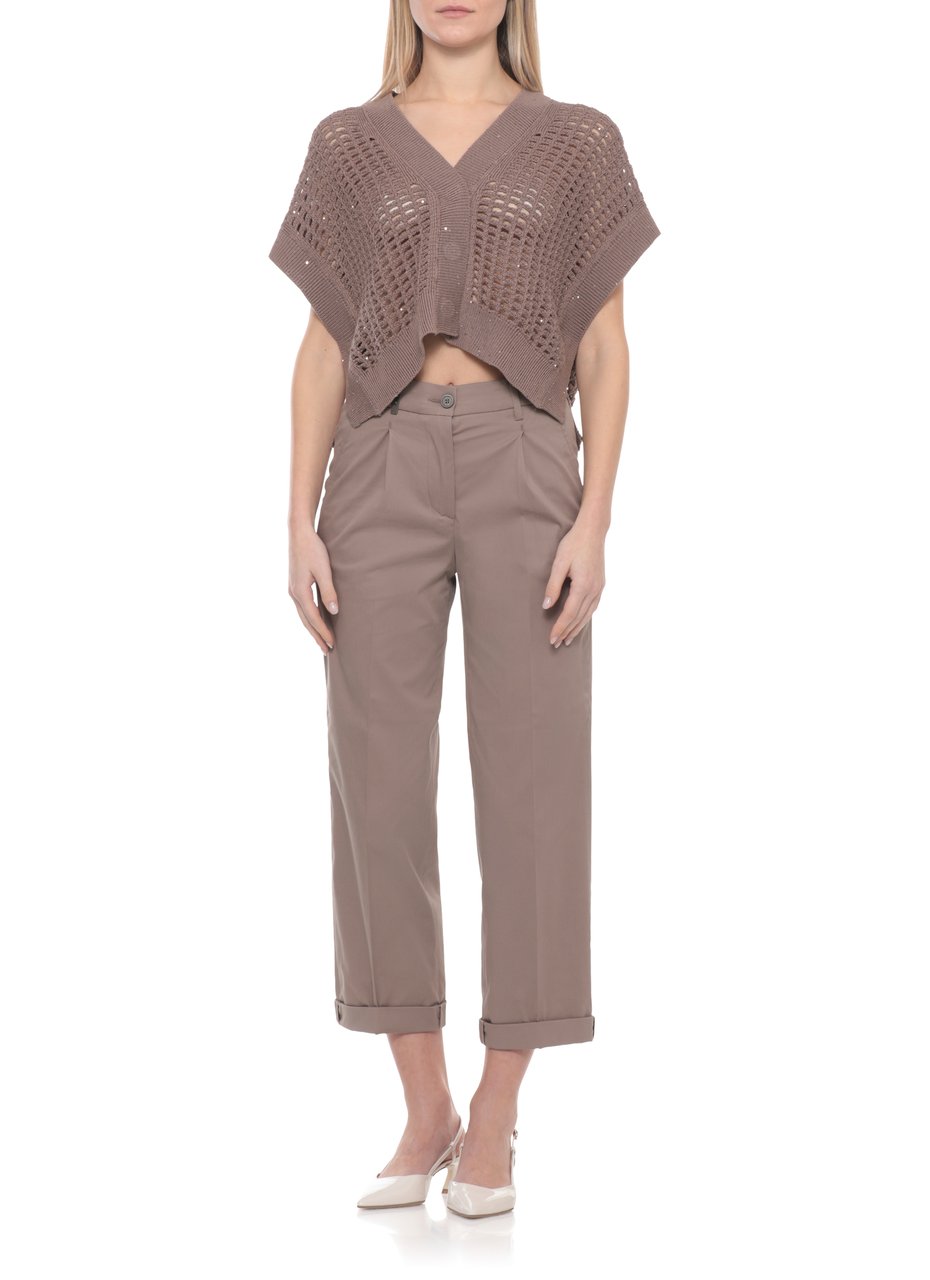 Peserico Brown Perforated Sequin Cotton Vest Bruin