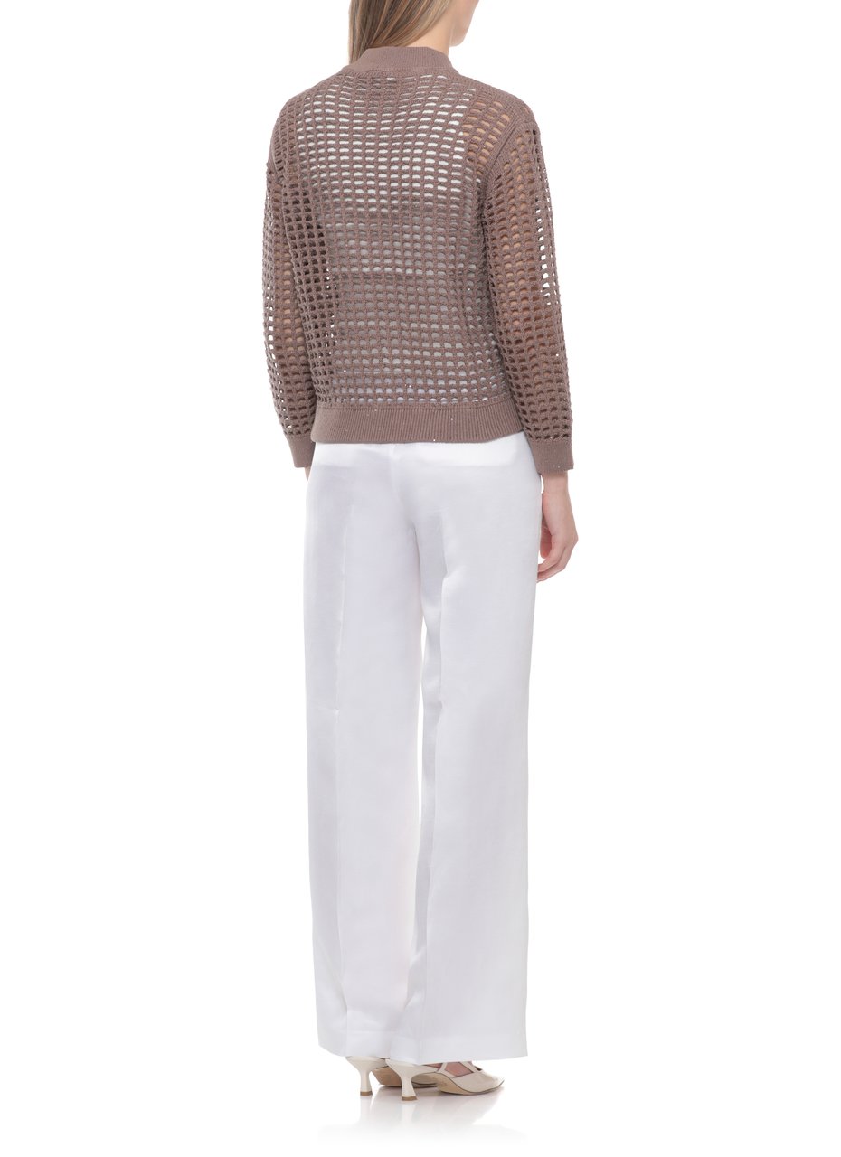 Peserico Brown Perforated Sequin Zip Cardigan Bruin