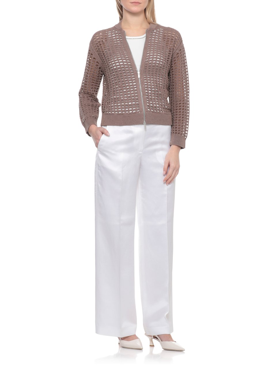 Peserico Brown Perforated Sequin Zip Cardigan Bruin