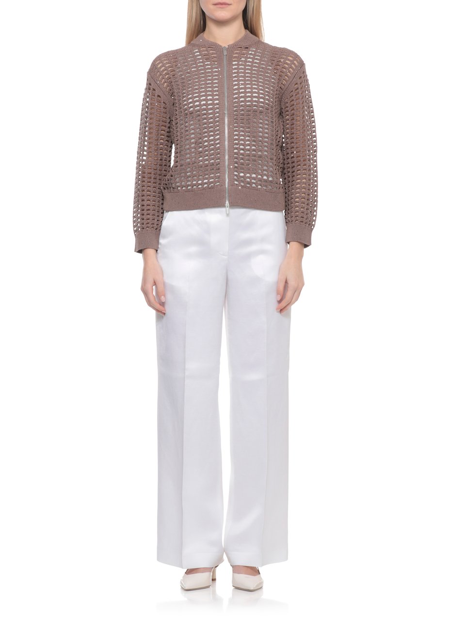Peserico Brown Perforated Sequin Zip Cardigan Bruin