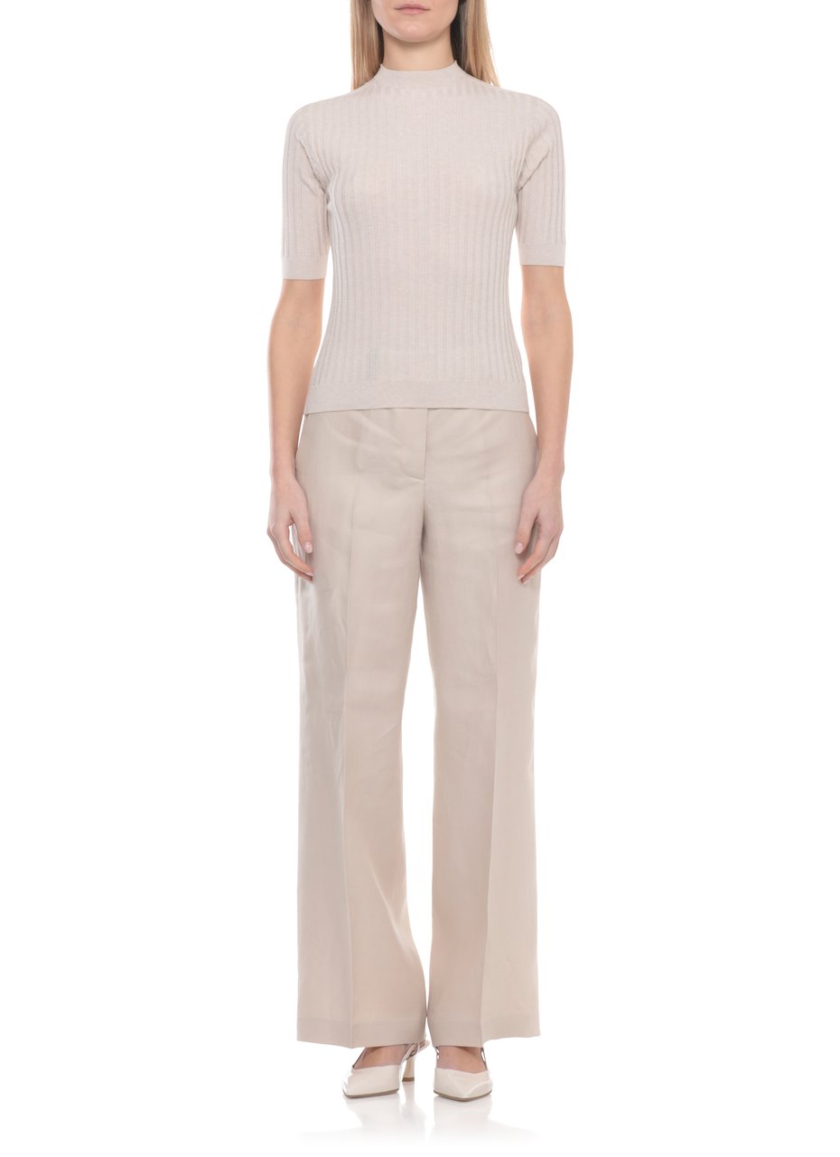 Peserico Beige Ribbed Pattern Cotton Knit Top Neutraal