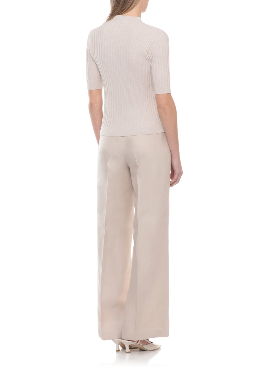Peserico Beige Ribbed Pattern Cotton Knit Top Neutraal