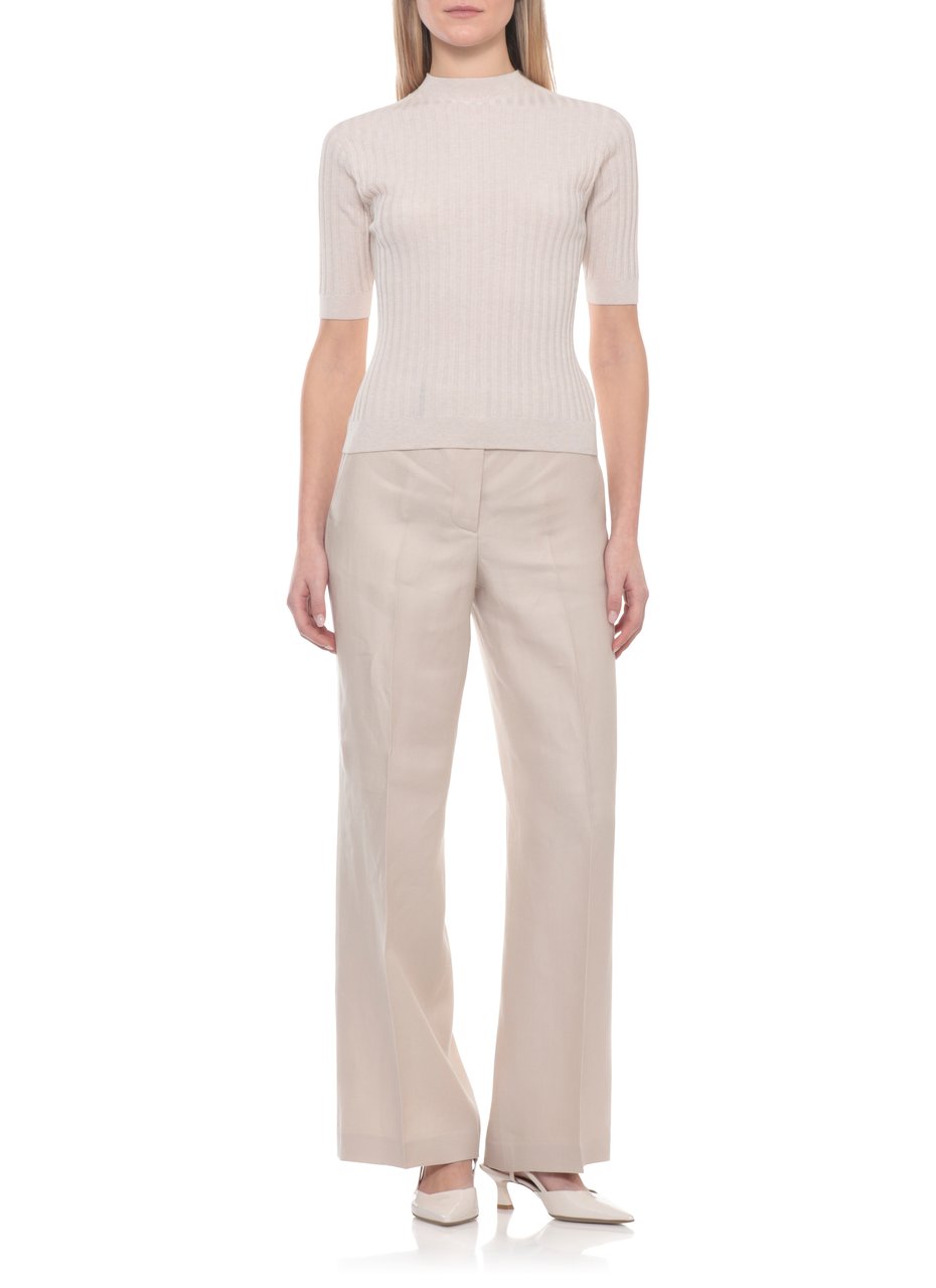 Peserico Beige Ribbed Pattern Cotton Knit Top Neutraal