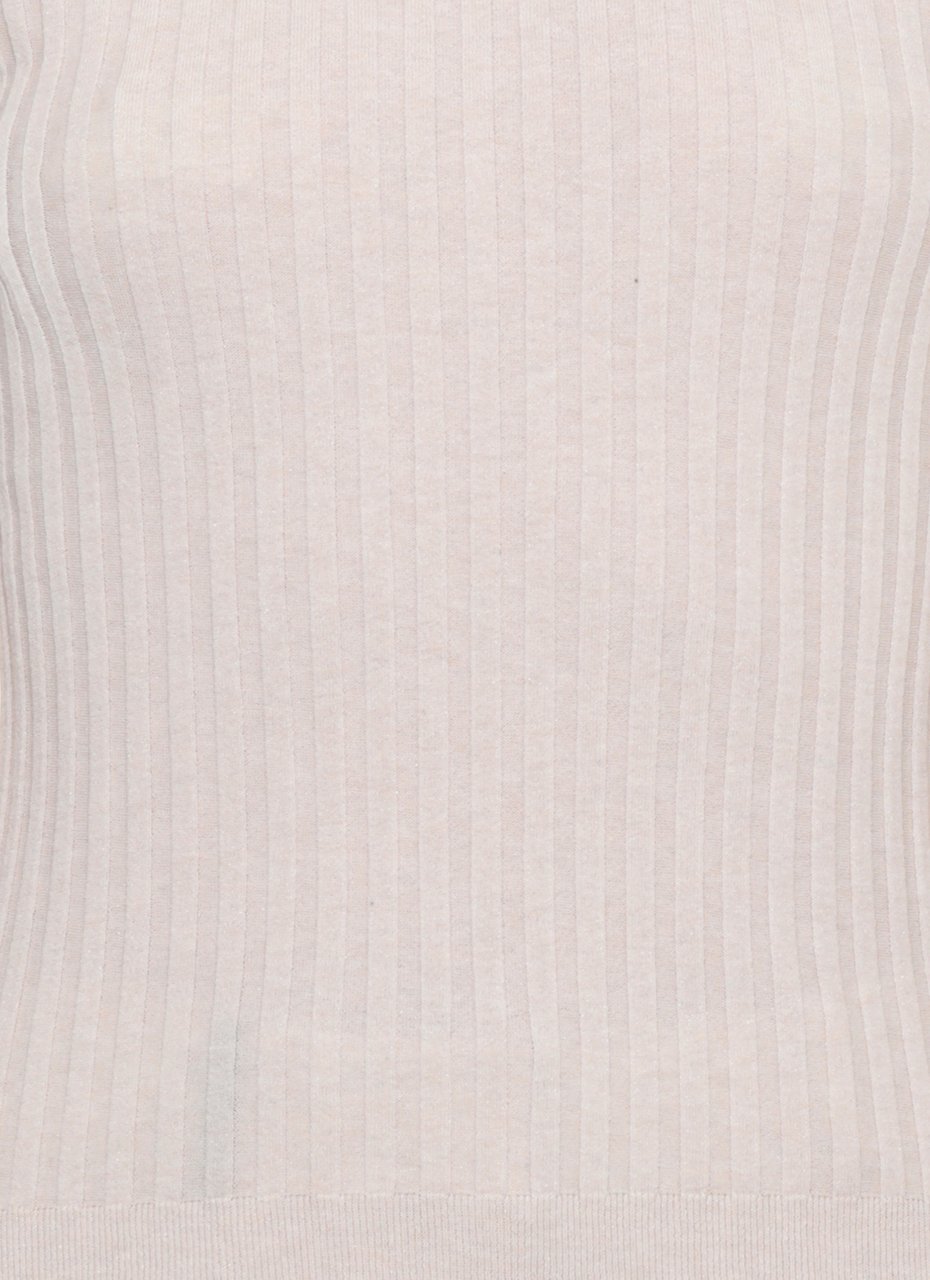 Peserico Beige Ribbed Pattern Cotton Knit Top Neutraal