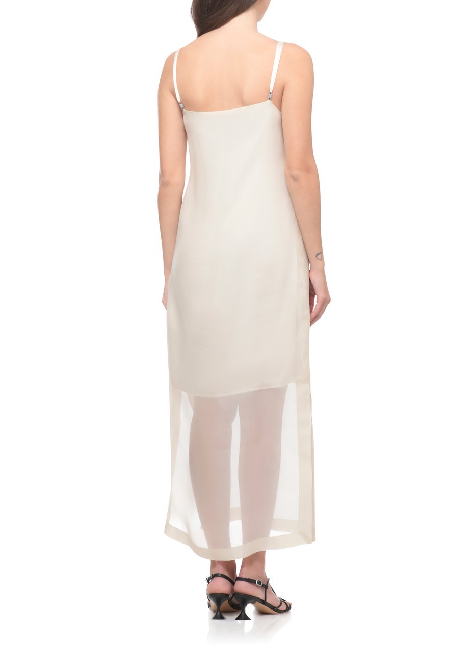 Peserico Ivory Silk Midi Dress With Sheer Layer And Delicate Straps Wit