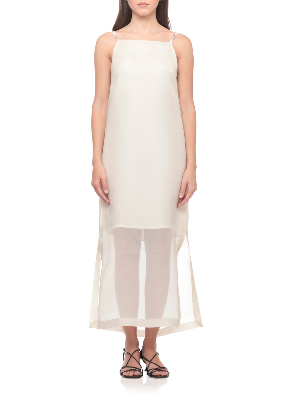 Peserico Ivory Silk Midi Dress With Sheer Layer And Delicate Straps Wit
