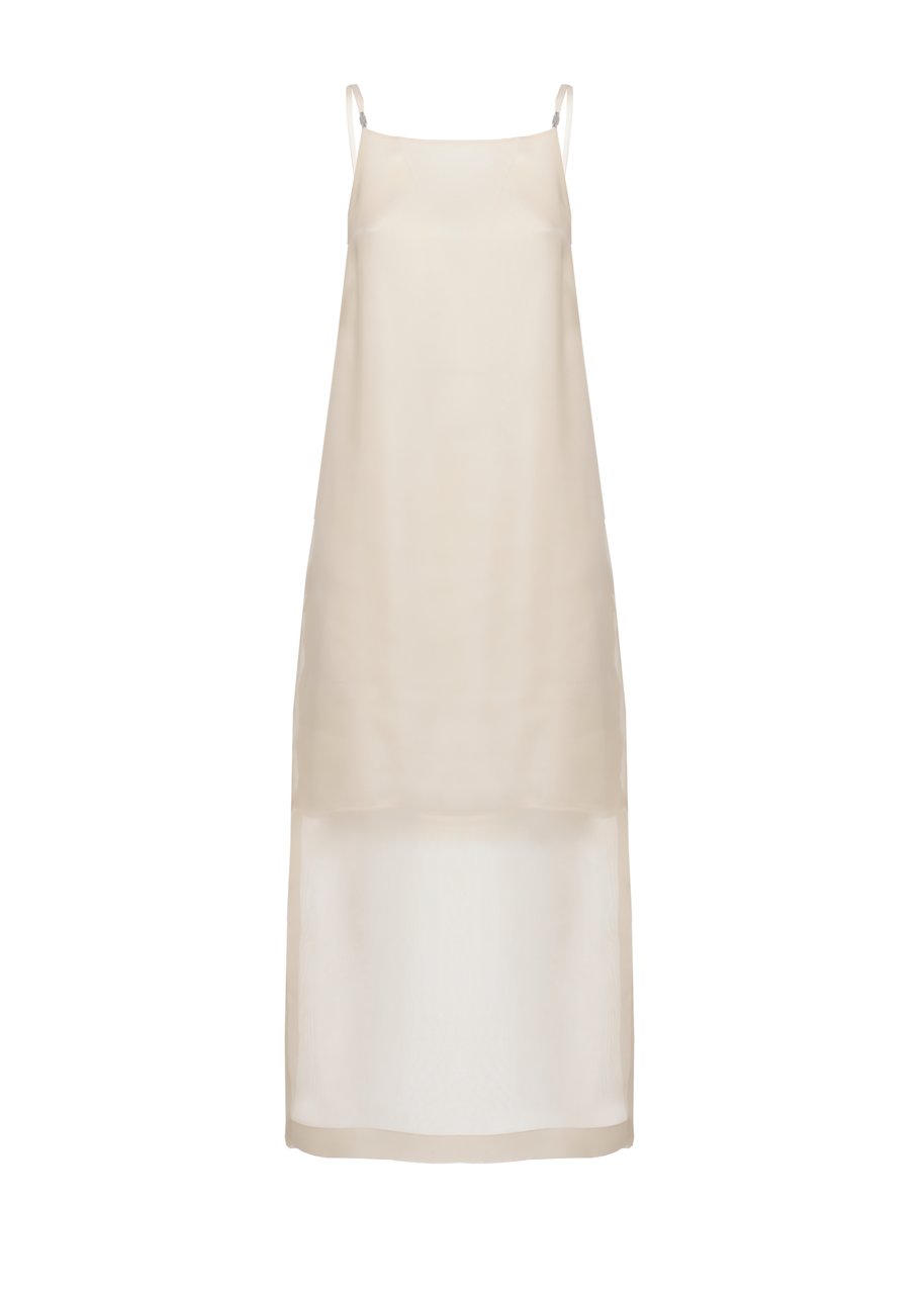 Peserico Ivory Silk Midi Dress With Sheer Layer And Delicate Straps Wit