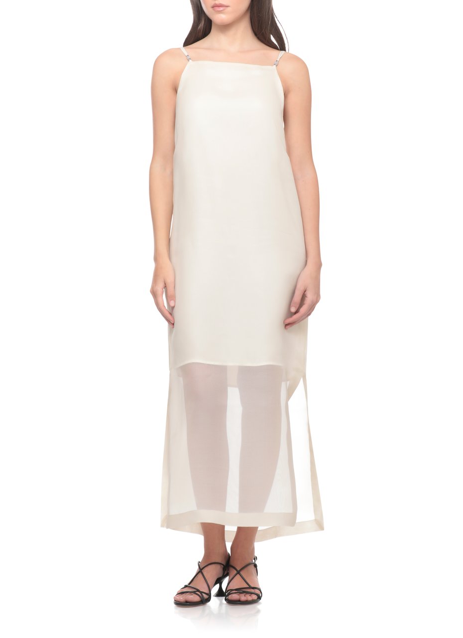 Peserico Ivory Silk Midi Dress With Sheer Layer And Delicate Straps Wit