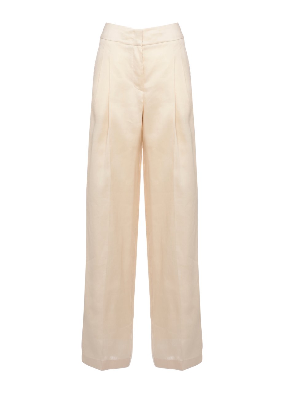 Peserico Ivory Aurea Linen-Silk Wide-Leg Pants Neutraal