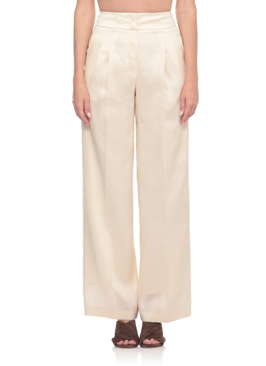 Peserico Ivory Aurea Linen-Silk Wide-Leg Pants Neutraal