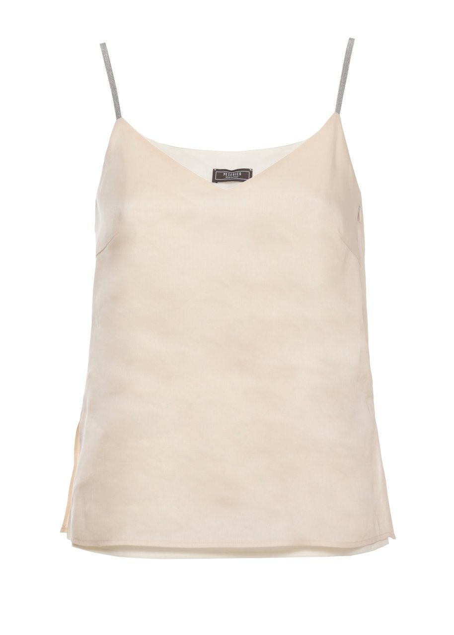 Peserico Ivory Linen-Blend V-Neck Tank Top Neutraal