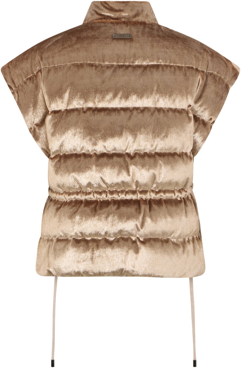 Peserico Sleeveless beige jacket with high collar. Neutraal