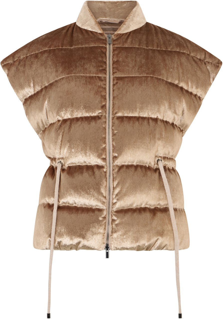 Peserico Sleeveless beige jacket with high collar. Neutraal