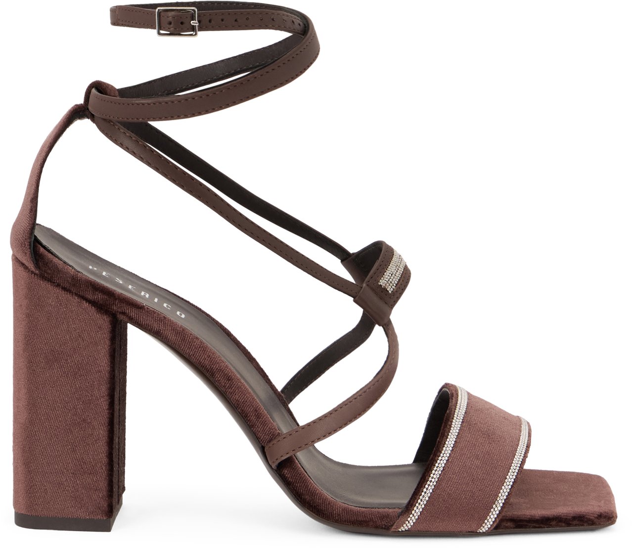Peserico Elegant sandal with heel in chic design. Bruin