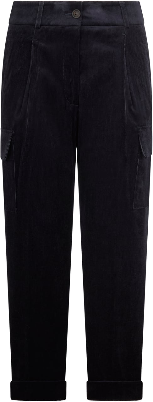 Peserico Black velvet ribbed pants with a minimal and versatile design. Zwart