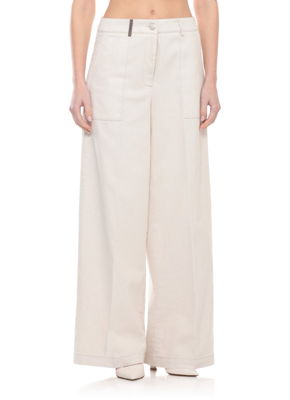 Peserico Ivory Cotton-Blend Straight-Leg Pants Neutraal