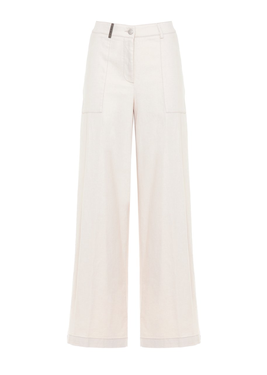 Peserico Ivory Cotton-Blend Straight-Leg Pants Neutraal
