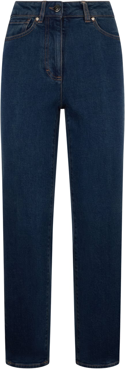 Peserico Dark blue denim pants with a straight fit. Blauw