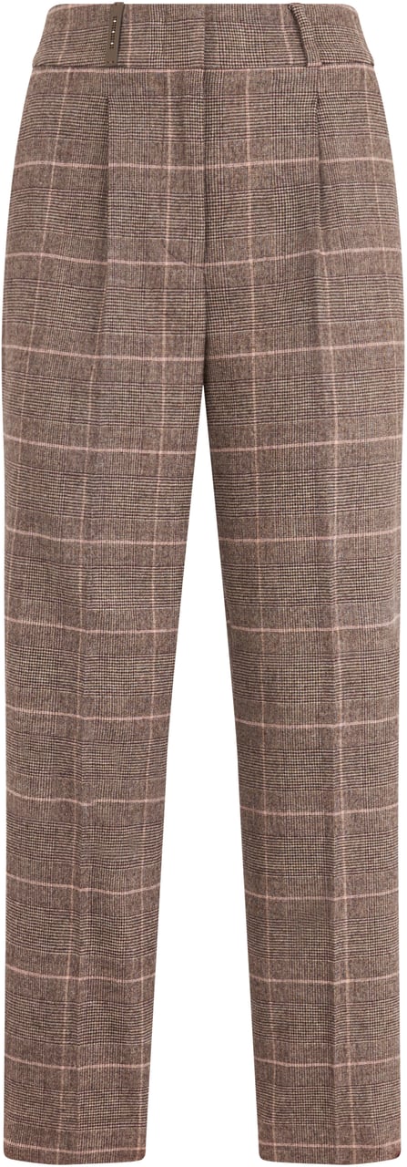 Peserico Elegant taupe-colored trousers with a checkered pattern, straight fit, ideal for a casual and fashionable look. Taupe