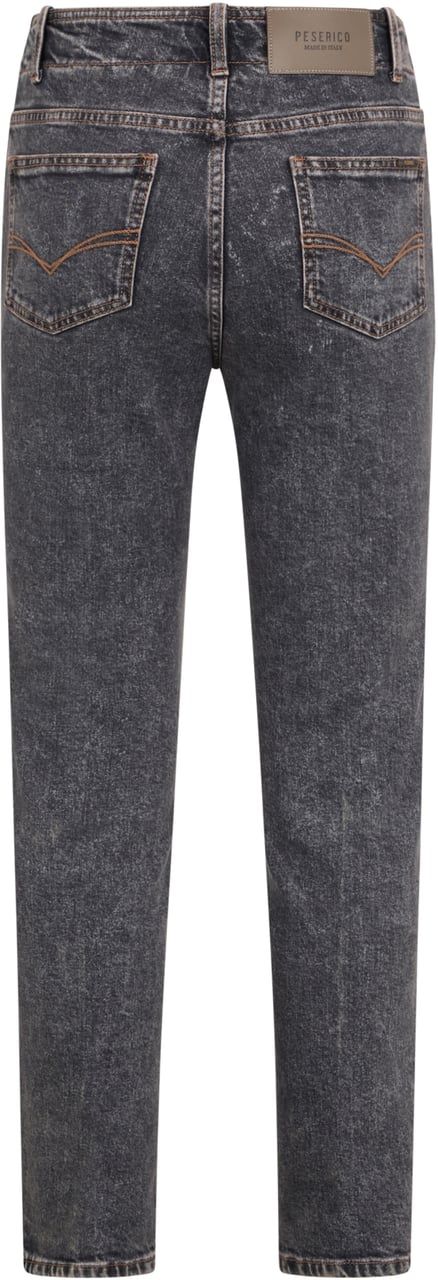 Peserico Black denim pants with a faded effect and straight cut. Zwart