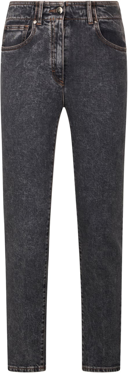 Peserico Black denim pants with a faded effect and straight cut. Zwart