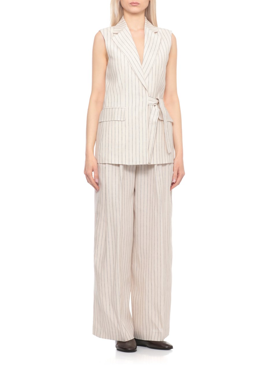 Peserico Beige Striped Linen Drawstring Gilet Wit