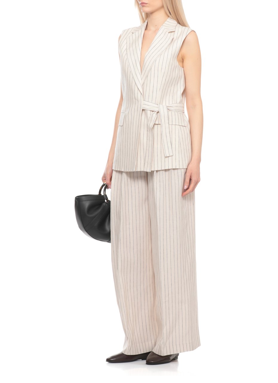 Peserico Beige Striped Linen Drawstring Gilet Wit