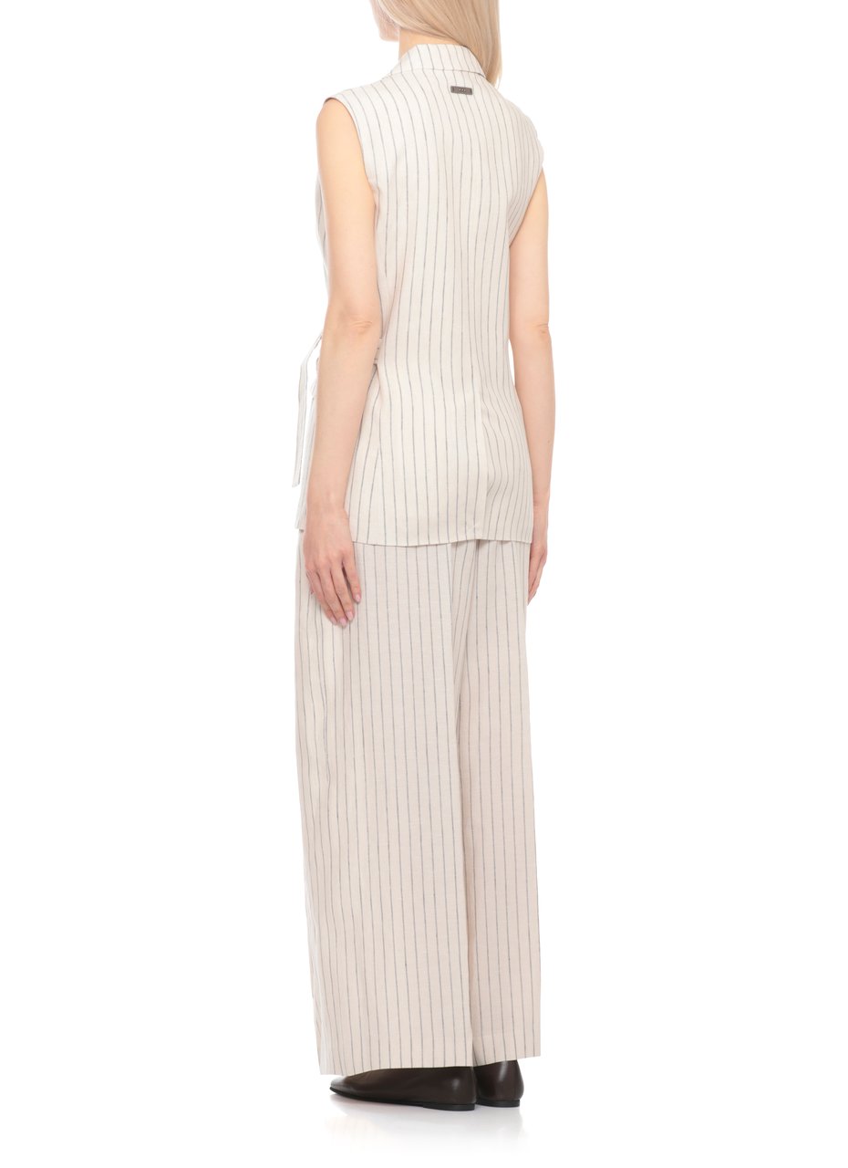 Peserico Beige Striped Linen Drawstring Gilet Wit
