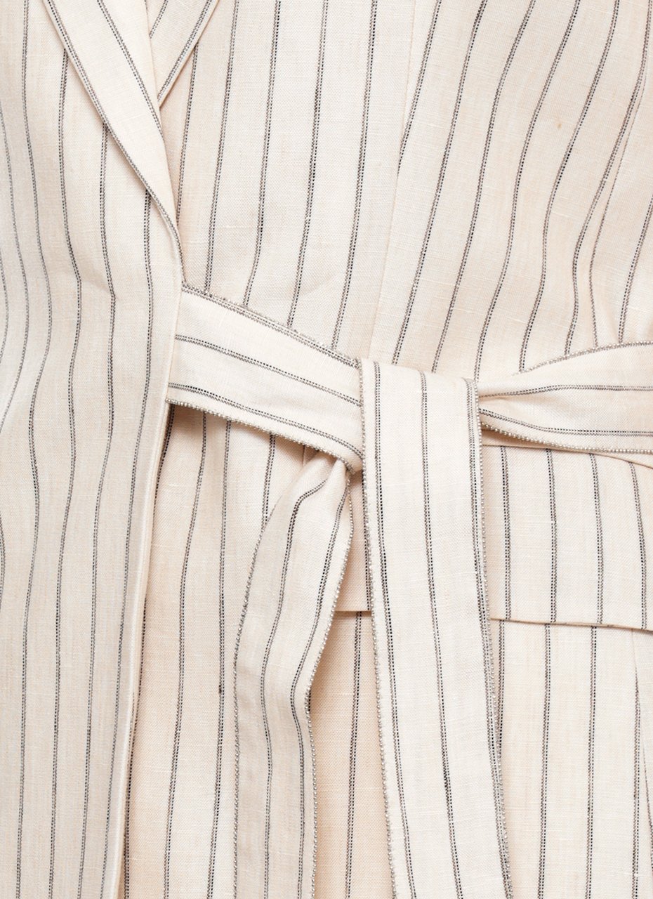 Peserico Beige Striped Linen Drawstring Gilet Wit