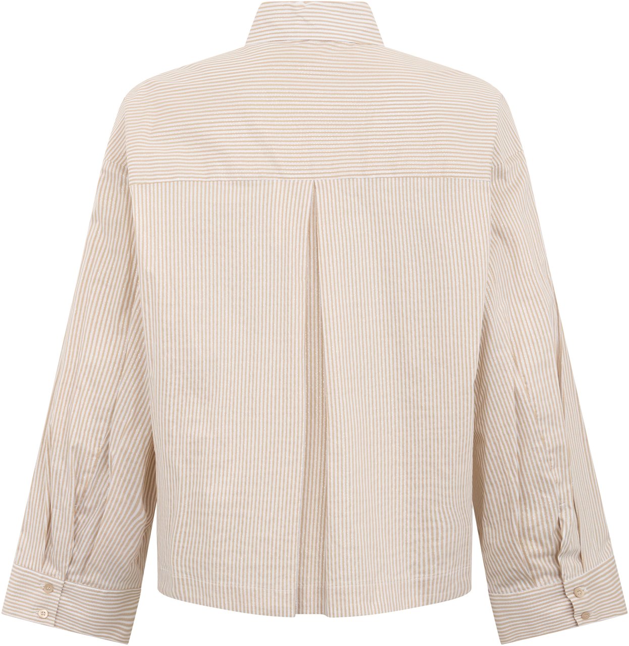 Peserico White crop top with beige stripes and minimal design. Wit