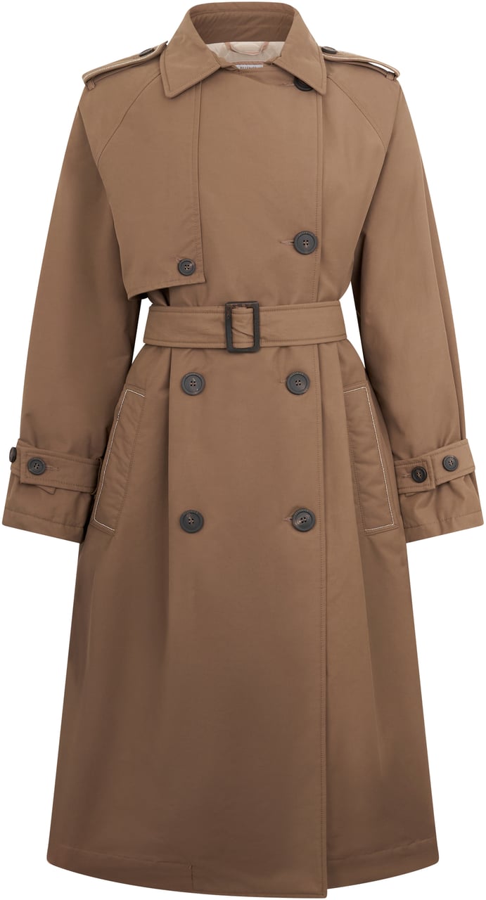 Peserico Long trench in elegant leather color for a timeless style. Bruin