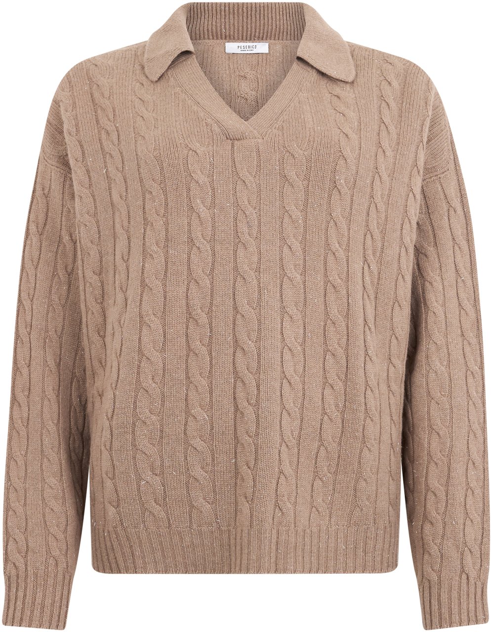 Peserico Casual sweater in mud color with V-neck. Neutraal