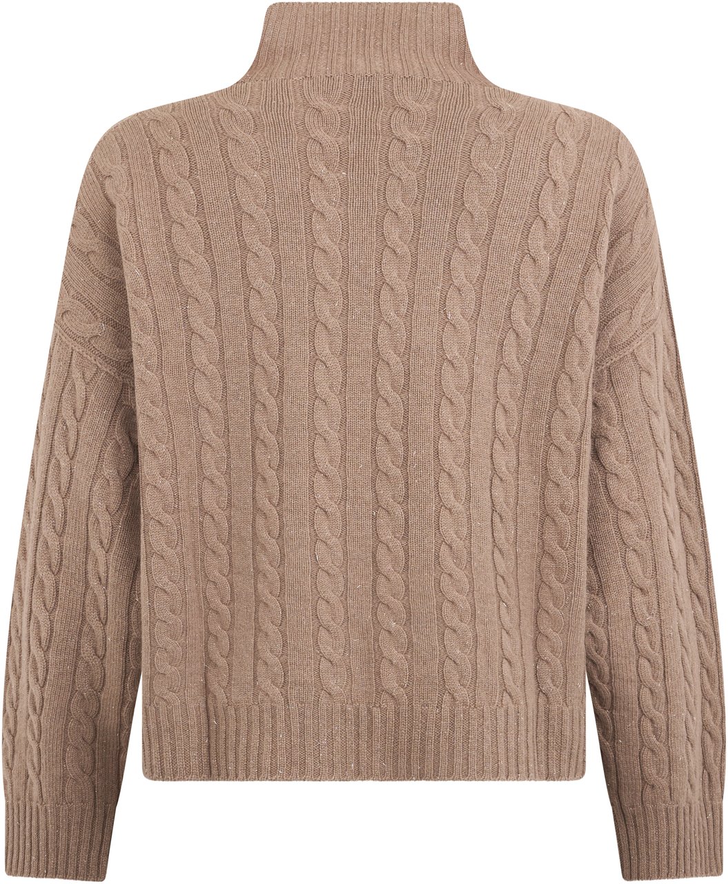 Peserico Mud-colored ribbed sweater with a high collar. Neutraal