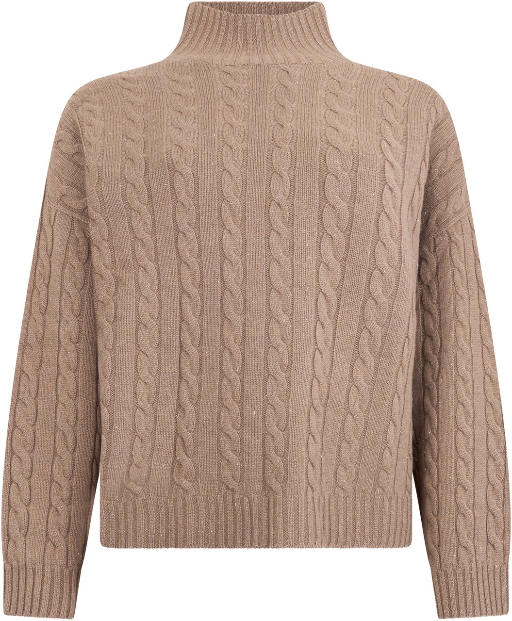Peserico Mud-colored ribbed sweater with a high collar. Neutraal