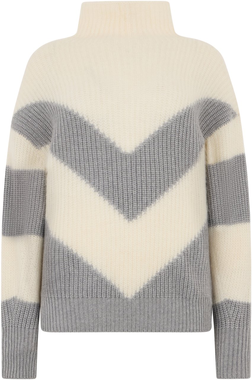 Peserico Sweater in white cream color with zigzag pattern and high collar. Neutraal