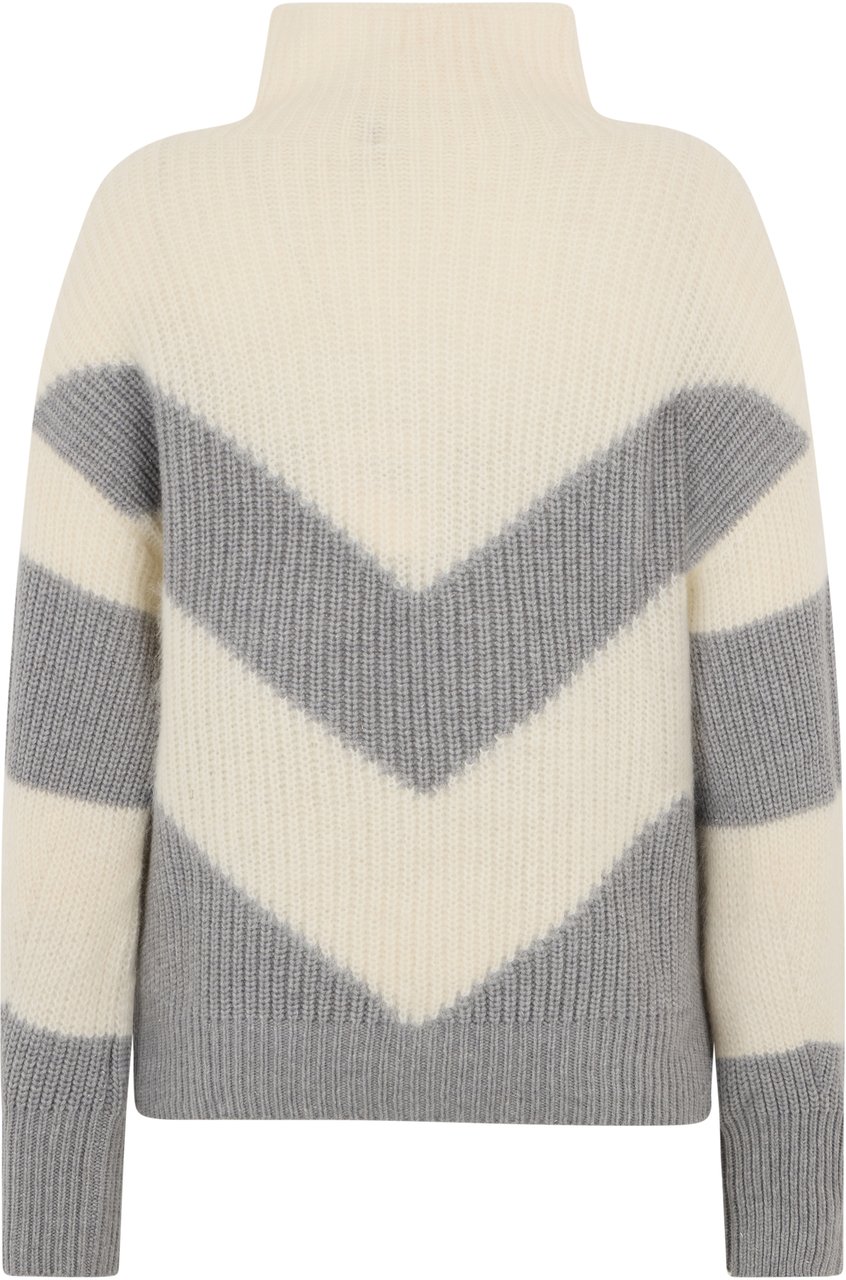 Peserico Sweater in white cream color with zigzag pattern and high collar. Neutraal